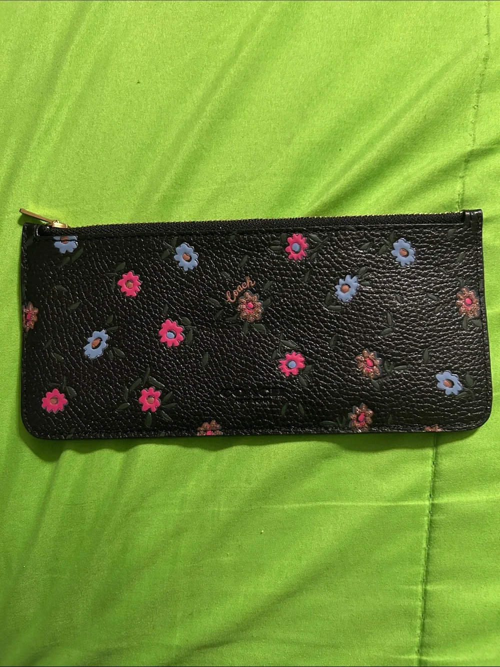 Coach Black Floral Zip Pouch